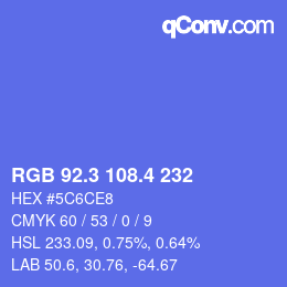 カラーコード: RGB 92.3 108.4 232 | qconv.com