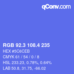 カラーコード: RGB 92.3 108.4 235 | qconv.com