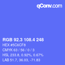 カラーコード: RGB 92.3 108.4 248 | qconv.com