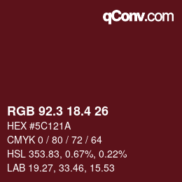 カラーコード: RGB 92.3 18.4 26 | qconv.com