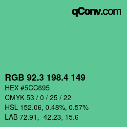 カラーコード: RGB 92.3 198.4 149 | qconv.com