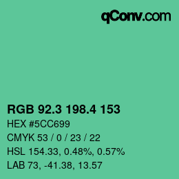 カラーコード: RGB 92.3 198.4 153 | qconv.com