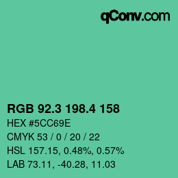 カラーコード: RGB 92.3 198.4 158 | qconv.com