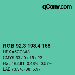 カラーコード: RGB 92.3 198.4 168 | qconv.com