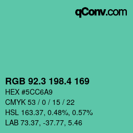 カラーコード: RGB 92.3 198.4 169 | qconv.com