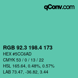 カラーコード: RGB 92.3 198.4 173 | qconv.com