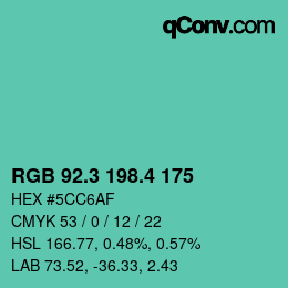 カラーコード: RGB 92.3 198.4 175 | qconv.com