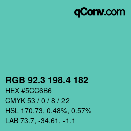 カラーコード: RGB 92.3 198.4 182 | qconv.com