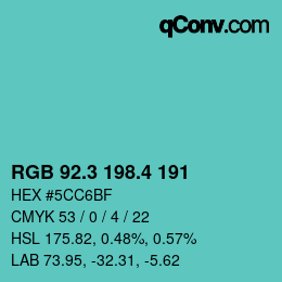 カラーコード: RGB 92.3 198.4 191 | qconv.com