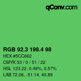 カラーコード: RGB 92.3 198.4 98 | qconv.com