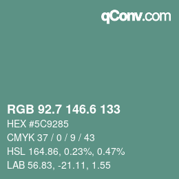 カラーコード: RGB 92.7 146.6 133 | qconv.com