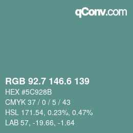 カラーコード: RGB 92.7 146.6 139 | qconv.com