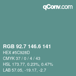 カラーコード: RGB 92.7 146.6 141 | qconv.com