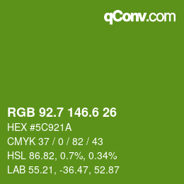 カラーコード: RGB 92.7 146.6 26 | qconv.com