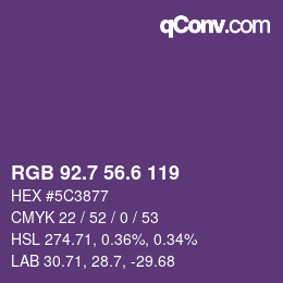 カラーコード: RGB 92.7 56.6 119 | qconv.com
