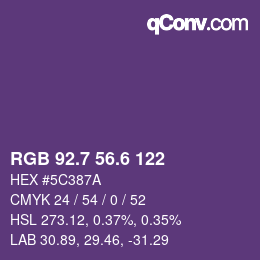 カラーコード: RGB 92.7 56.6 122 | qconv.com