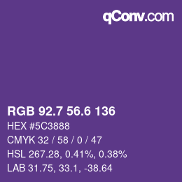 カラーコード: RGB 92.7 56.6 136 | qconv.com