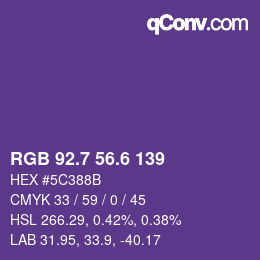 カラーコード: RGB 92.7 56.6 139 | qconv.com