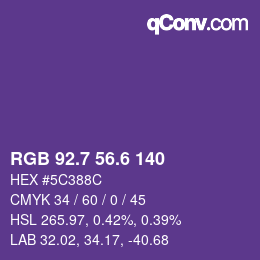 カラーコード: RGB 92.7 56.6 140 | qconv.com