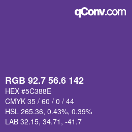 カラーコード: RGB 92.7 56.6 142 | qconv.com