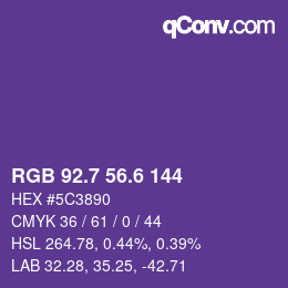 カラーコード: RGB 92.7 56.6 144 | qconv.com