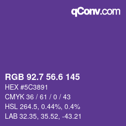 カラーコード: RGB 92.7 56.6 145 | qconv.com