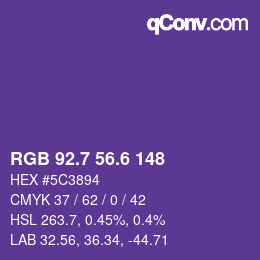 カラーコード: RGB 92.7 56.6 148 | qconv.com
