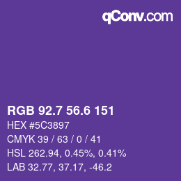 カラーコード: RGB 92.7 56.6 151 | qconv.com