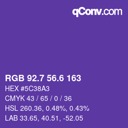 カラーコード: RGB 92.7 56.6 163 | qconv.com