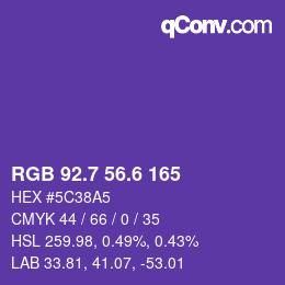 カラーコード: RGB 92.7 56.6 165 | qconv.com