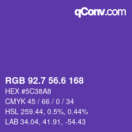 カラーコード: RGB 92.7 56.6 168 | qconv.com
