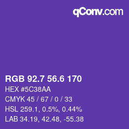 カラーコード: RGB 92.7 56.6 170 | qconv.com