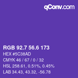 カラーコード: RGB 92.7 56.6 173 | qconv.com