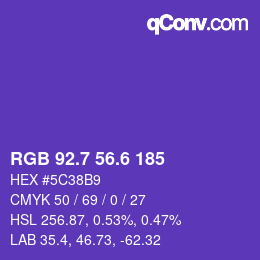 カラーコード: RGB 92.7 56.6 185 | qconv.com