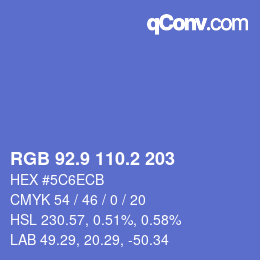カラーコード: RGB 92.9 110.2 203 | qconv.com