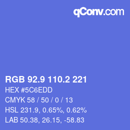 カラーコード: RGB 92.9 110.2 221 | qconv.com