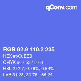 カラーコード: RGB 92.9 110.2 235 | qconv.com