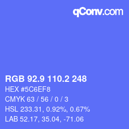 カラーコード: RGB 92.9 110.2 248 | qconv.com