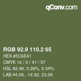 Color code: RGB 92.9 110.2 65 | qconv.com