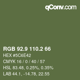 Color code: RGB 92.9 110.2 66 | qconv.com