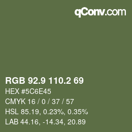 Color code: RGB 92.9 110.2 69 | qconv.com