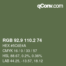 Color code: RGB 92.9 110.2 74 | qconv.com
