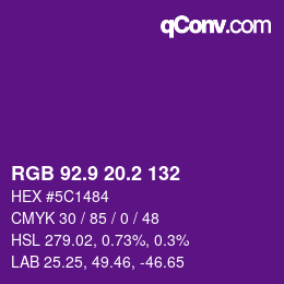 カラーコード: RGB 92.9 20.2 132 | qconv.com
