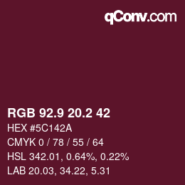 カラーコード: RGB 92.9 20.2 42 | qconv.com