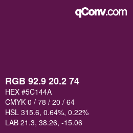 カラーコード: RGB 92.9 20.2 74 | qconv.com