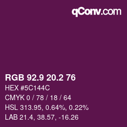 カラーコード: RGB 92.9 20.2 76 | qconv.com