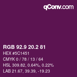 カラーコード: RGB 92.9 20.2 81 | qconv.com