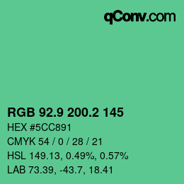 カラーコード: RGB 92.9 200.2 145 | qconv.com