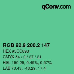 カラーコード: RGB 92.9 200.2 147 | qconv.com