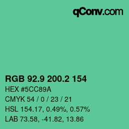 カラーコード: RGB 92.9 200.2 154 | qconv.com